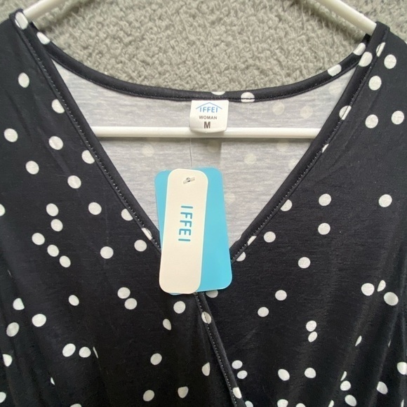 Iffei Dress Women’s Medium Black White Polka Dot Flutter Sleeve Elastic Waist - Picture 10 of 12